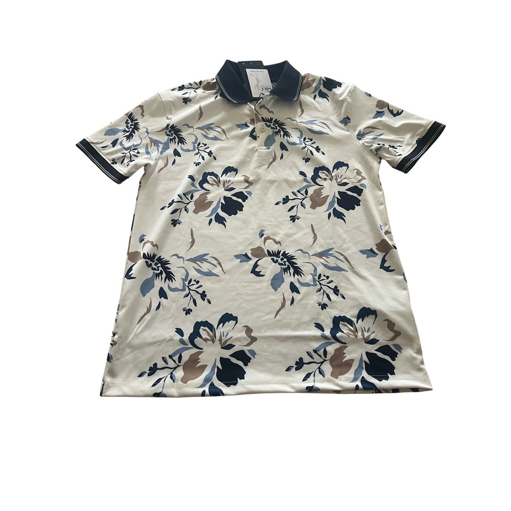 Cactus Man Polo Mens S Cream Excellence Floral Stretch Moisture Wicking